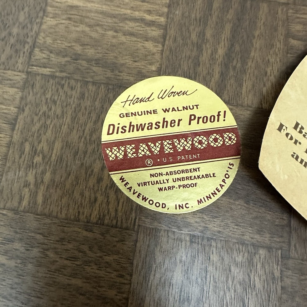 Vtg WEAVEWOOD Hand Woven Walnut Wood Lazy Susan 14" Round Mid Century Modern NEW - Picture 2 of 7